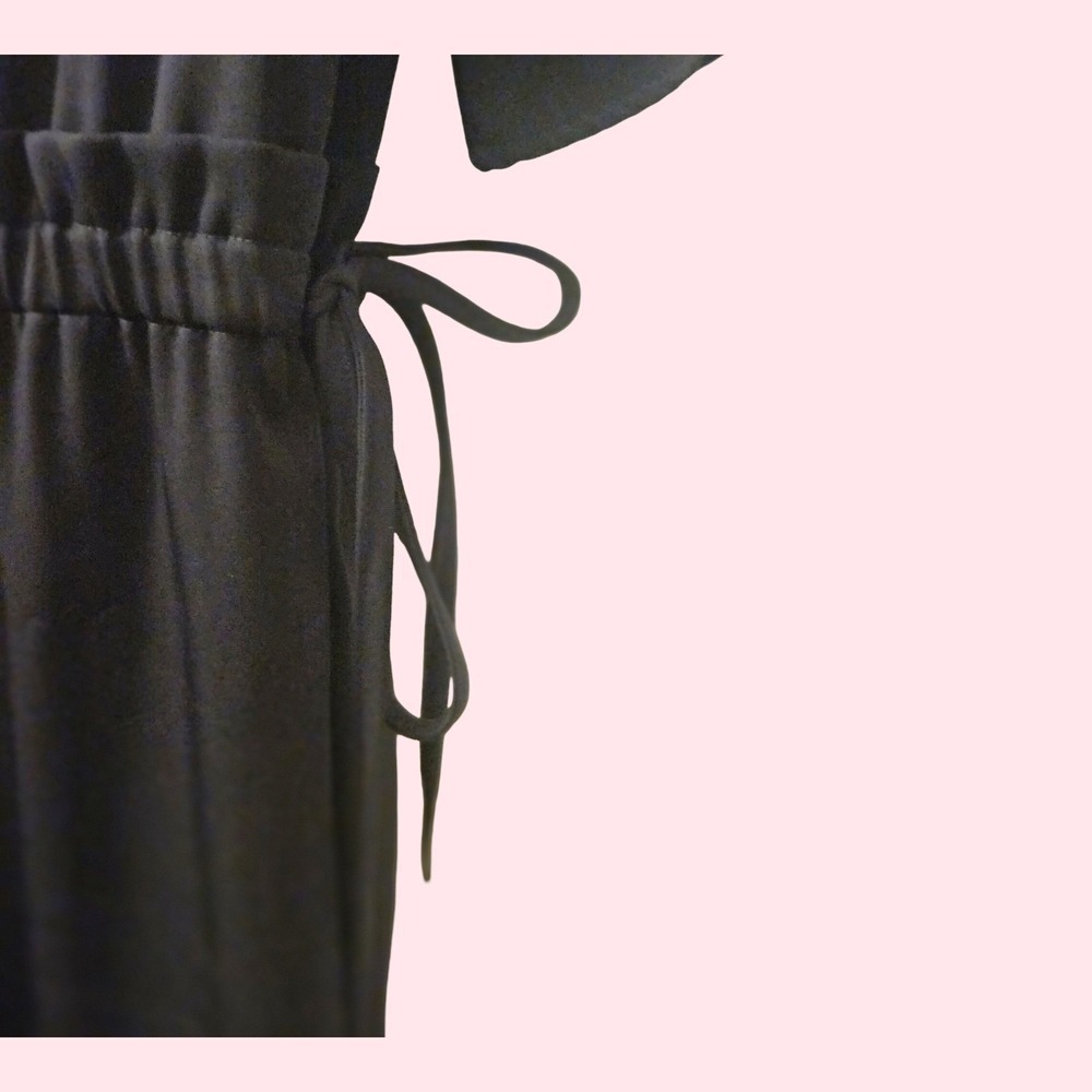 Zara Black Short Sleeve Open Back V-Neck Drawstring Waist Wide Leg Jumpsuit L - Picture 3 of 8